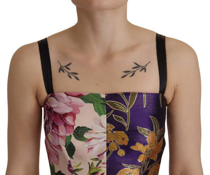 Dolce & Gabbana Dress Midi Patchwork Floral Jaquard Silk by Dolce & Gabbana