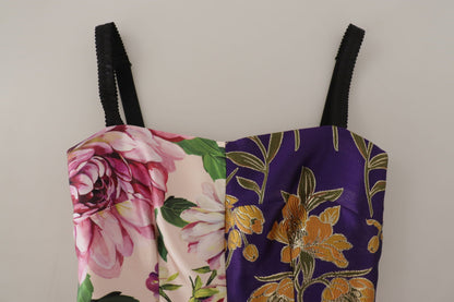 Dolce & Gabbana Dress Midi Patchwork Floral Jaquard Silk by Dolce & Gabbana