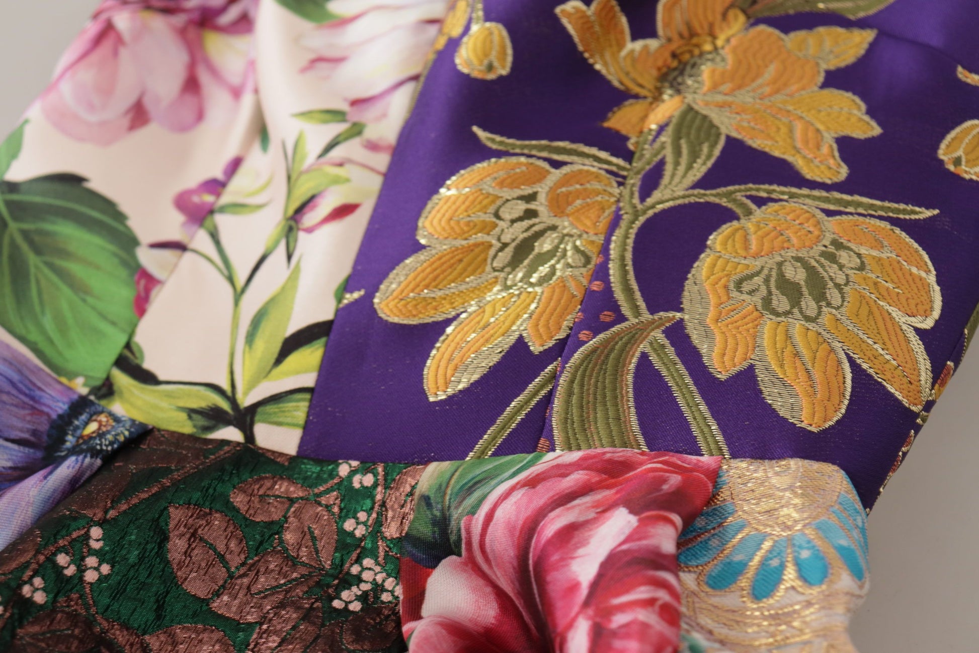 Dolce & Gabbana Dress Midi Patchwork Floral Jaquard Silk by Dolce & Gabbana