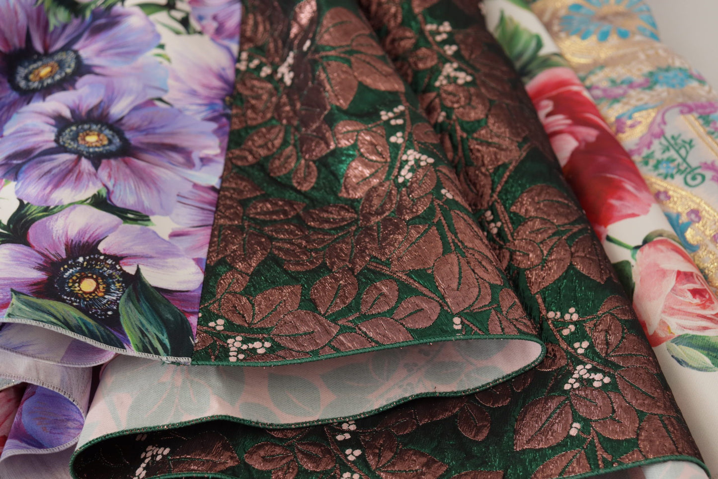 Dolce & Gabbana Dress Midi Patchwork Floral Jaquard Silk by Dolce & Gabbana