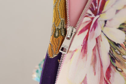 Dolce & Gabbana Dress Midi Patchwork Floral Jaquard Silk by Dolce & Gabbana