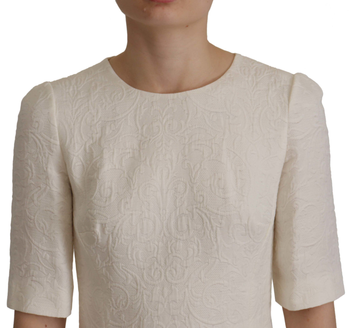 Dolce & Gabbana White Jaquard Midi Floral Sheath Brocade Dress by Dolce & Gabbana
