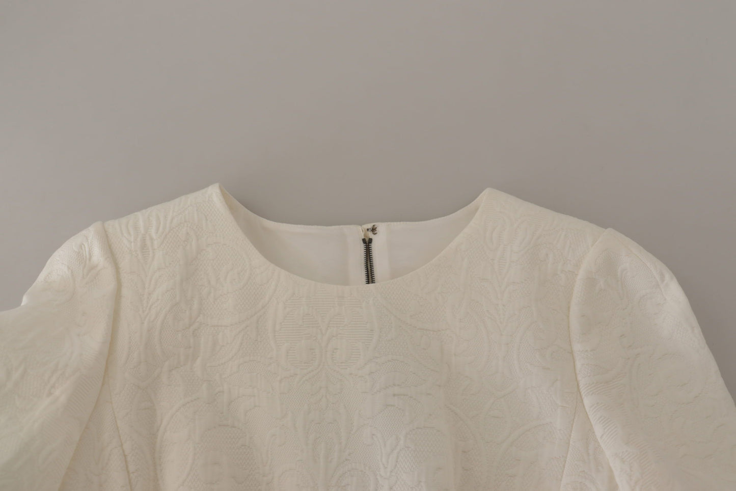 Dolce & Gabbana White Jaquard Midi Floral Sheath Brocade Dress by Dolce & Gabbana