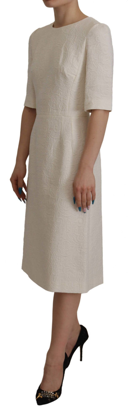 Dolce & Gabbana White Jaquard Midi Floral Sheath Brocade Dress by Dolce & Gabbana