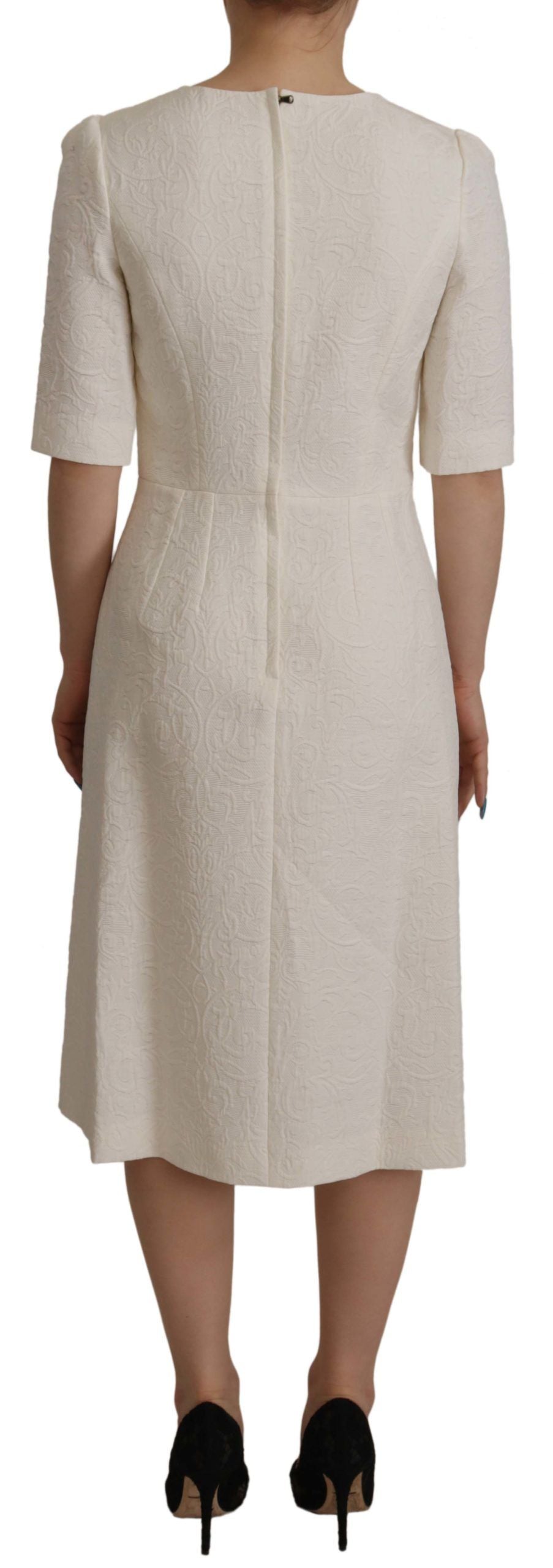 Dolce & Gabbana White Jaquard Midi Floral Sheath Brocade Dress by Dolce & Gabbana
