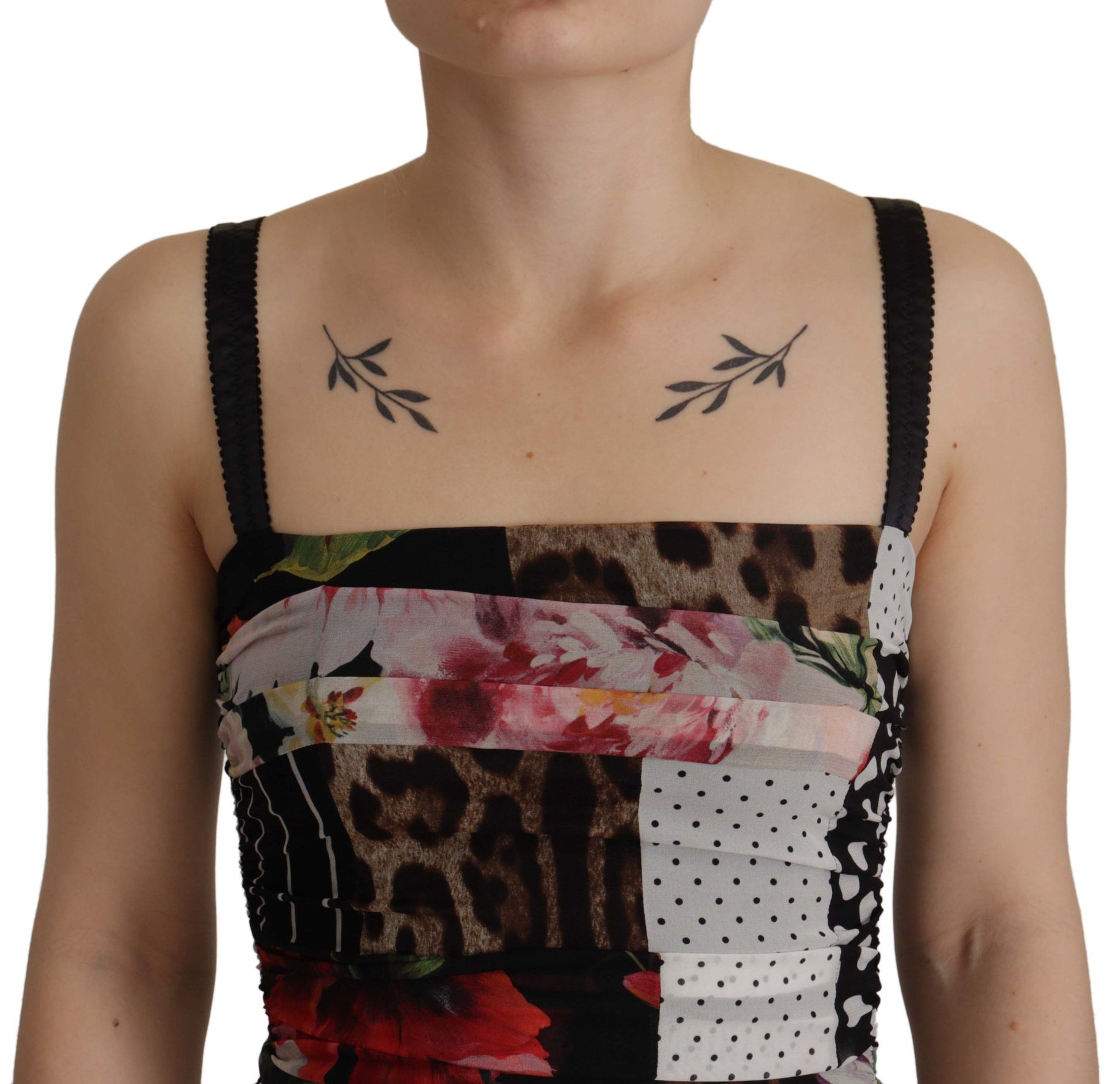 Dolce & Gabbana Multicolor Pachwork Midi Floral Silk Leopard Bodycon Dress by Dolce & Gabbana