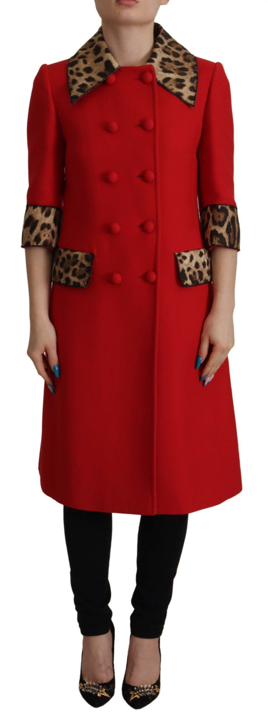 Trench-coat léopard rouge élégant Dolce &amp; Gabbana
