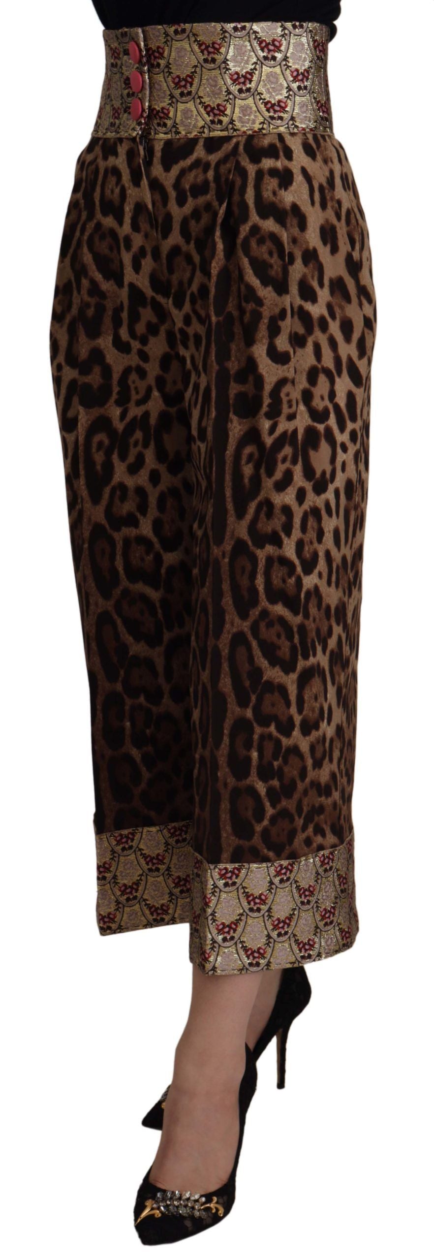 Dolce & Gabbana Brown Leopard Gold Jacquard High Waist Pants by Dolce & Gabbana