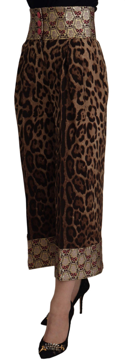 Dolce & Gabbana Brown Leopard Gold Jacquard High Waist Pants by Dolce & Gabbana