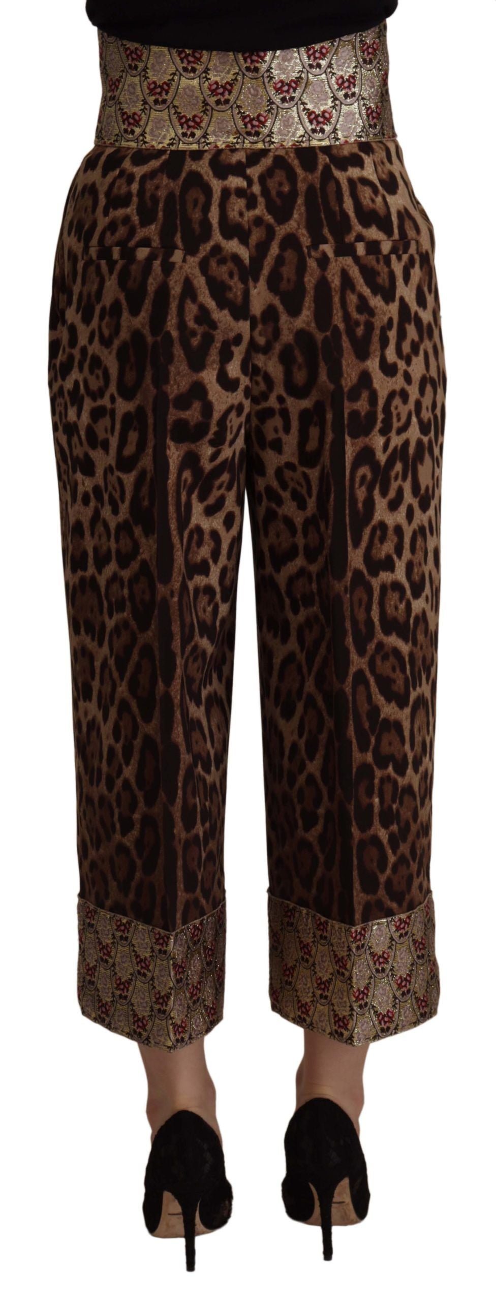 Dolce & Gabbana Brown Leopard Gold Jacquard High Waist Pants by Dolce & Gabbana