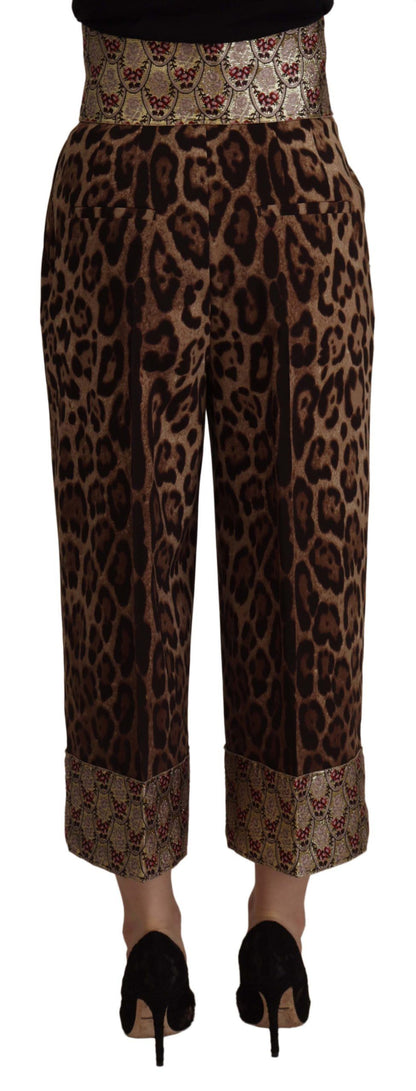 Dolce & Gabbana Brown Leopard Gold Jacquard High Waist Pants by Dolce & Gabbana