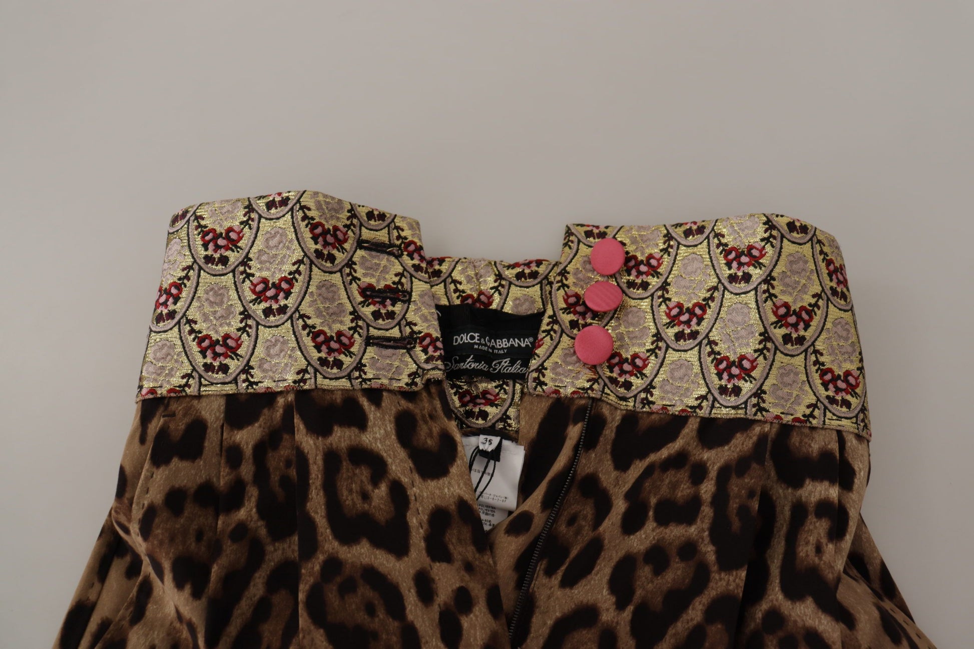 Dolce & Gabbana Brown Leopard Gold Jacquard High Waist Pants by Dolce & Gabbana