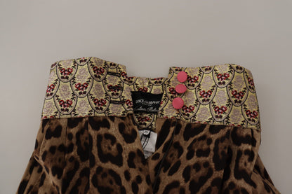 Dolce & Gabbana Brown Leopard Gold Jacquard High Waist Pants by Dolce & Gabbana
