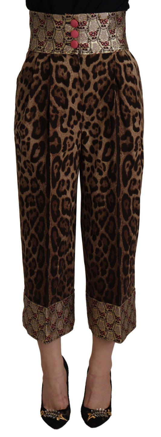Dolce & Gabbana Brown Leopard Gold Jacquard High Waist Pants by Dolce & Gabbana