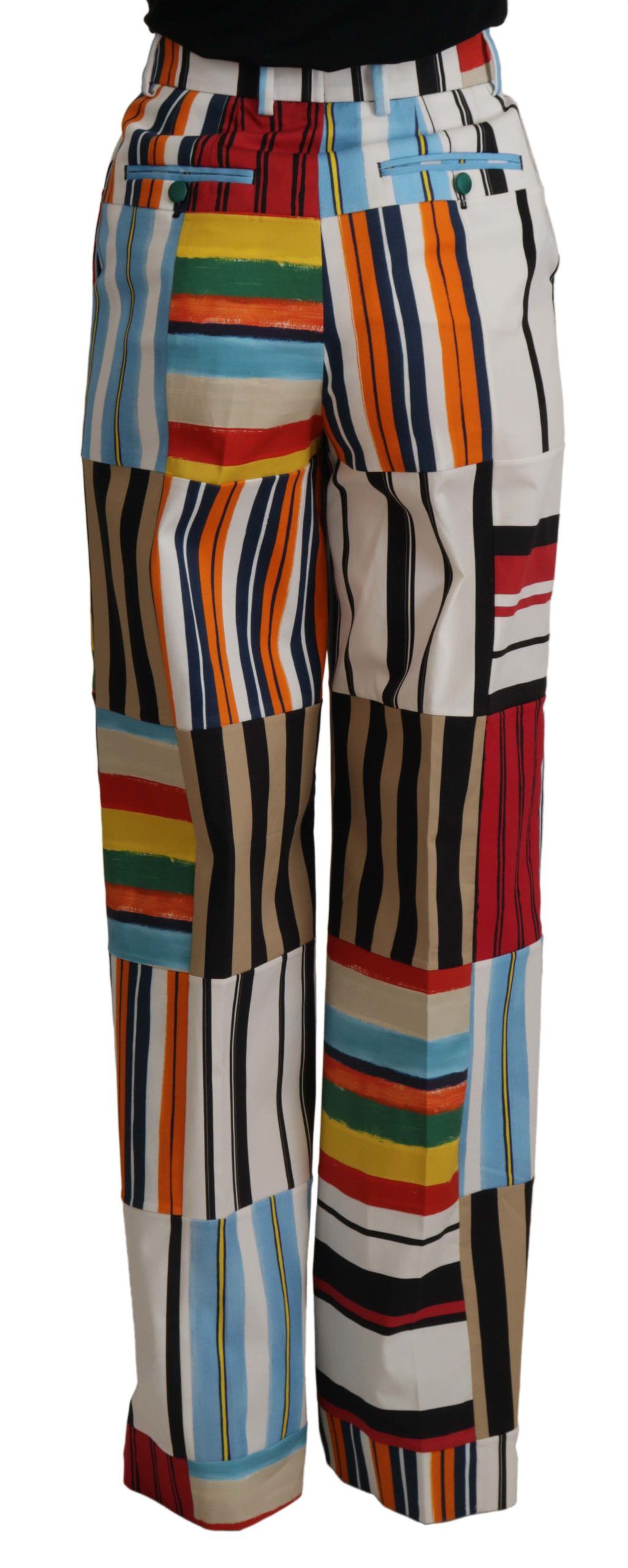 Dolce & Gabbana Multicolor Striped High Waist Cotton Pants by Dolce & Gabbana
