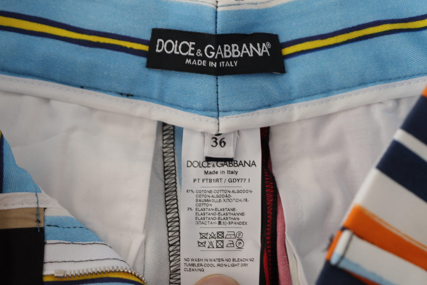 Dolce & Gabbana Multicolor Striped High Waist Cotton Pants by Dolce & Gabbana