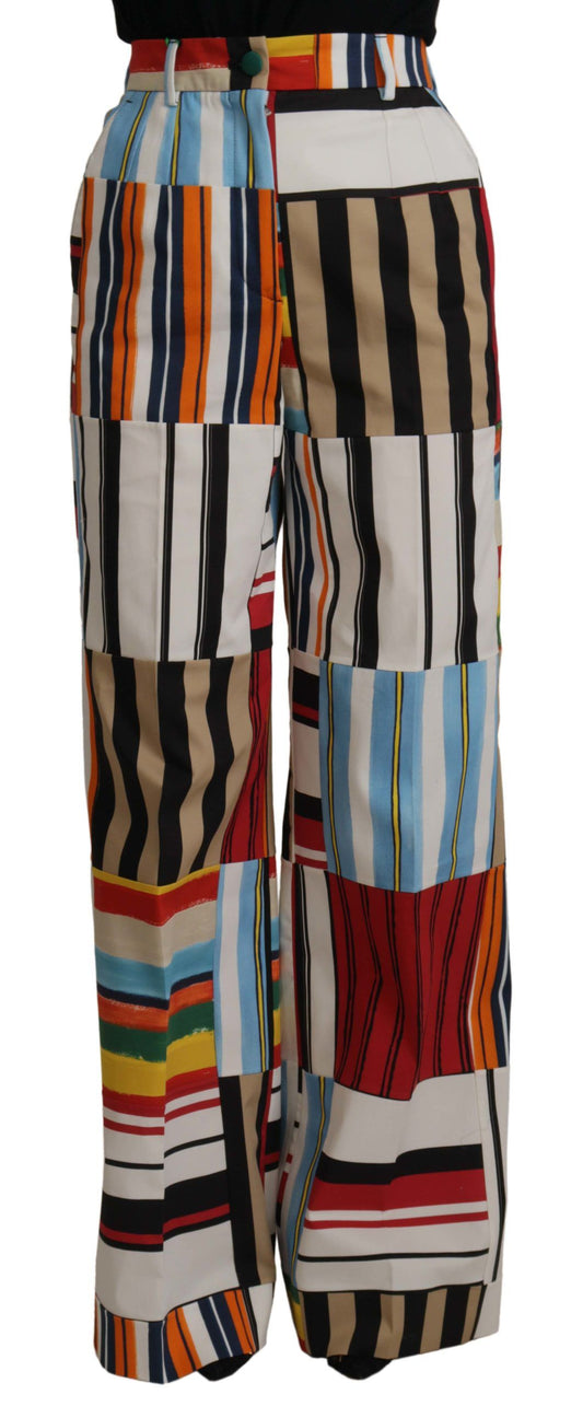 Dolce & Gabbana Multicolor Striped High Waist Cotton Pants by Dolce & Gabbana