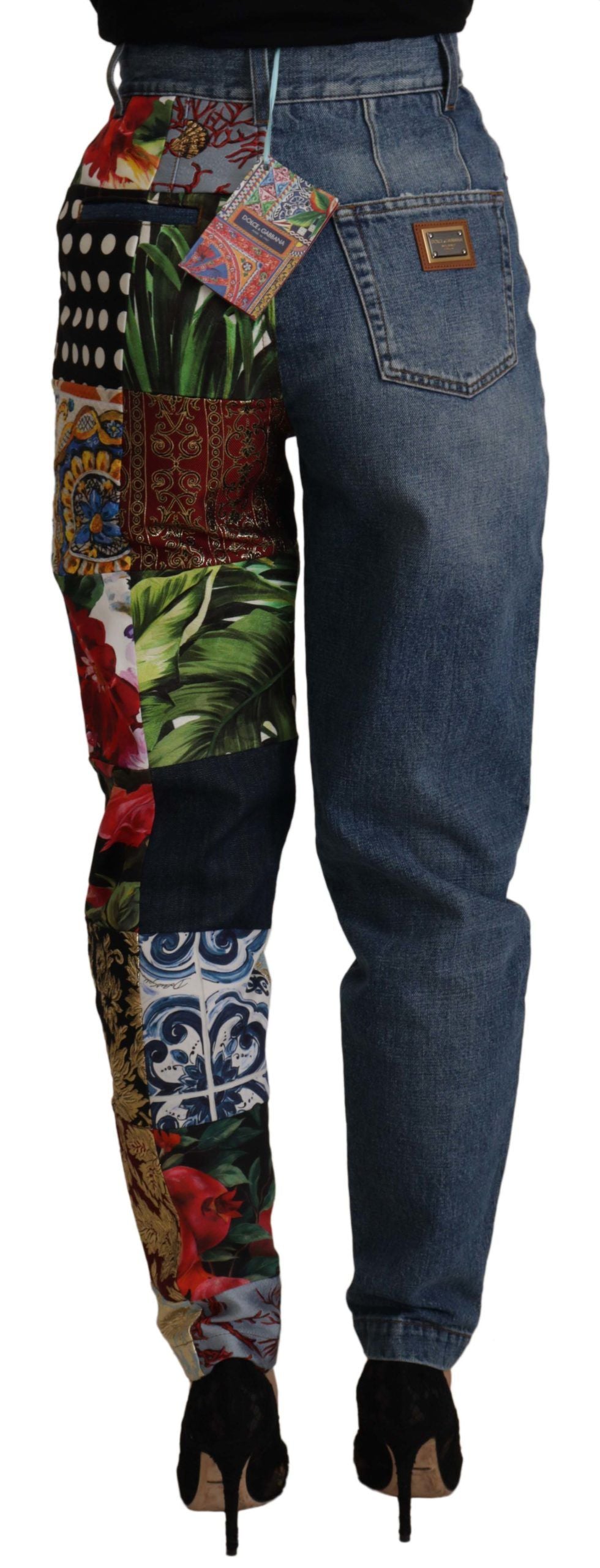 Dolce & Gabbana Blue Jeans Jacquard Majolica High Waist Pants by Dolce & Gabbana