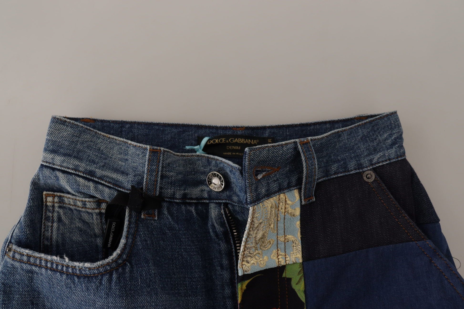 Dolce & Gabbana Blue Jeans Jacquard Majolica High Waist Pants by Dolce & Gabbana