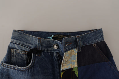 Dolce & Gabbana Blue Jeans Jacquard Majolica High Waist Pants by Dolce & Gabbana