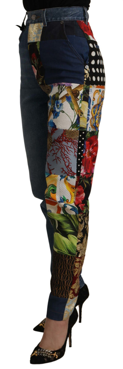 Dolce & Gabbana Blue Jeans Jacquard Majolica High Waist Pants by Dolce & Gabbana
