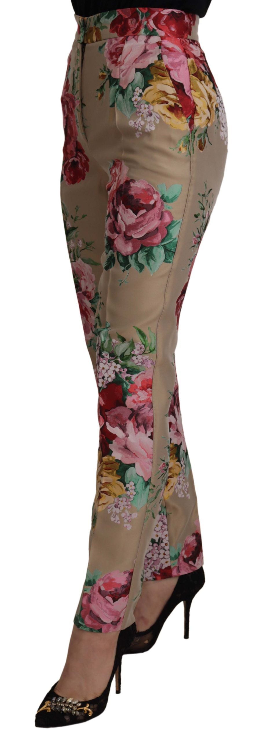 Dolce & Gabbana Beige Floral Dress Formal High Waist Pants by Dolce & Gabbana