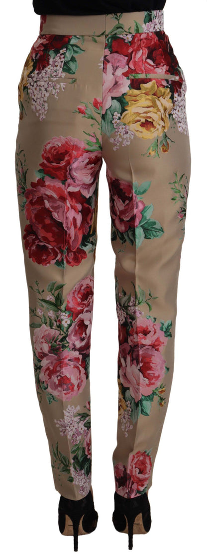 Dolce & Gabbana Beige Floral Dress Formal High Waist Pants by Dolce & Gabbana