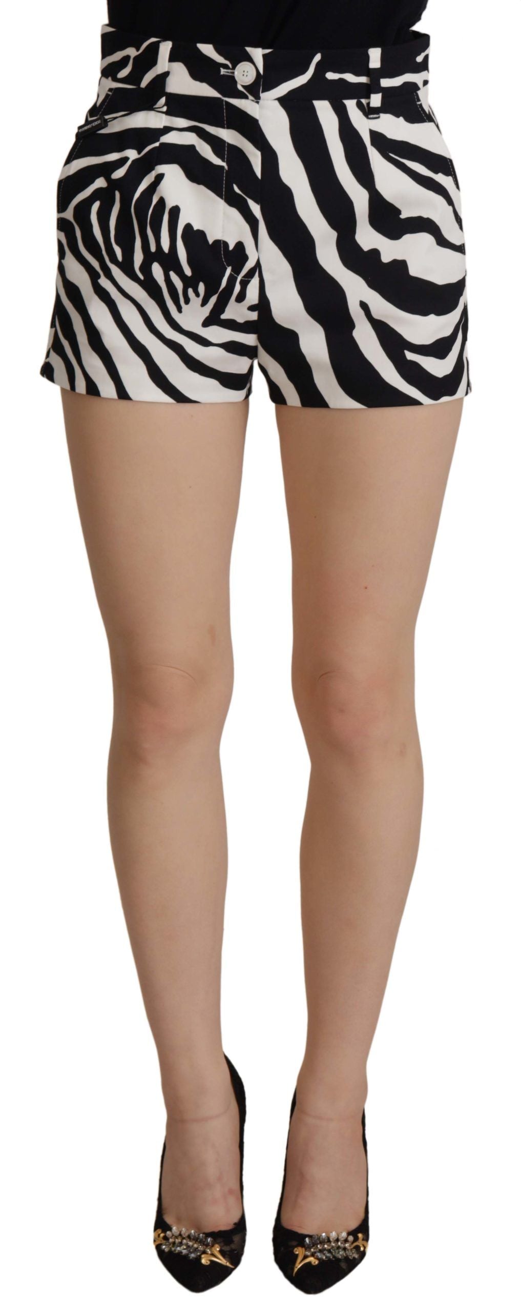 Dolce &amp; Gabbana Black White Cotton Stretch Hot Pants Shorts