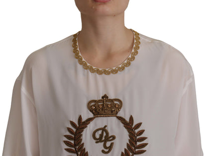 Dolce &amp; Gabbana Élégant chemisier en soie avec broderie couronne dorée