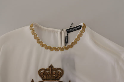 Dolce &amp; Gabbana Élégant chemisier en soie avec broderie couronne dorée