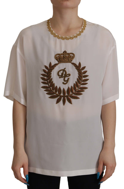 Dolce &amp; Gabbana Élégant chemisier en soie avec broderie couronne dorée