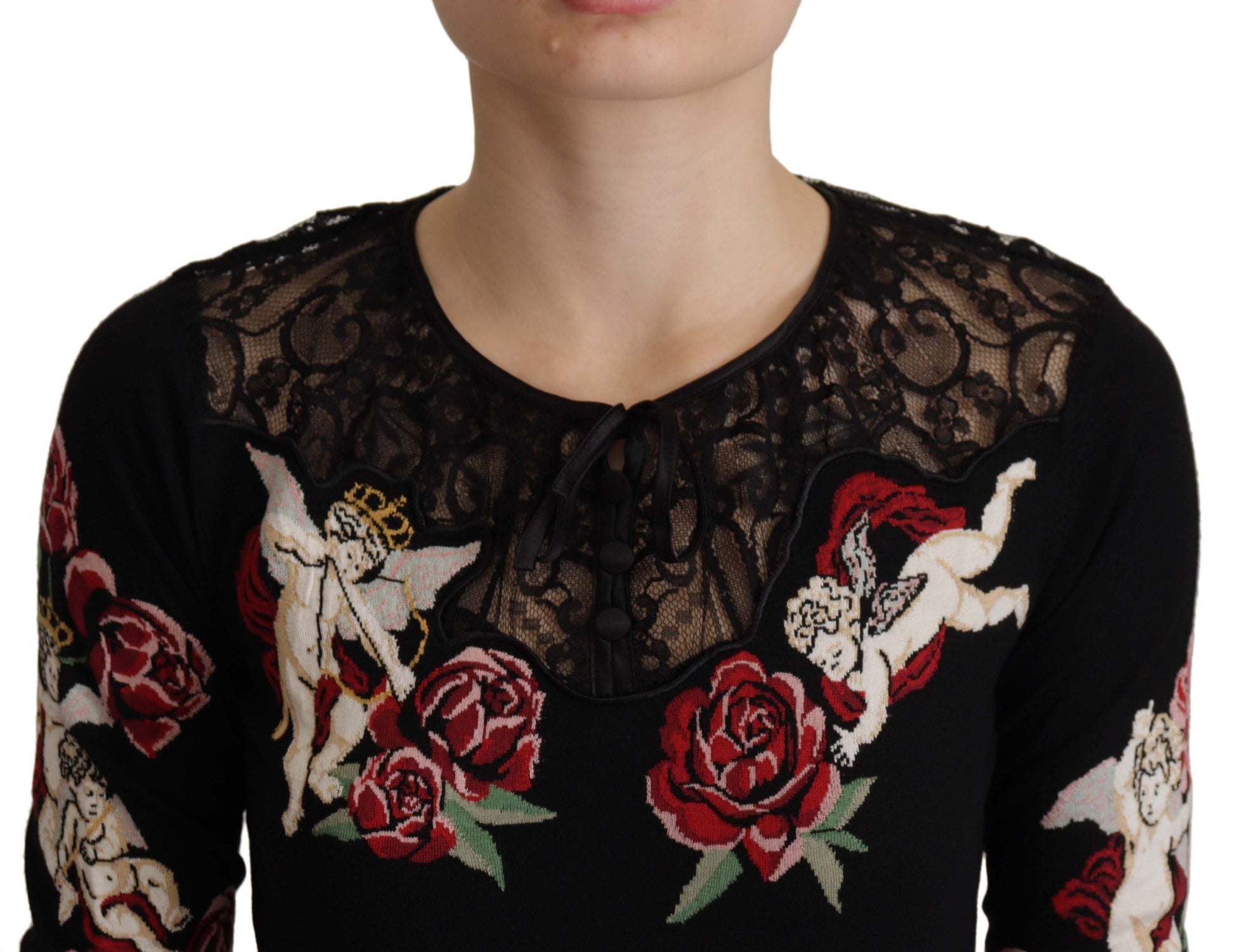 Dolce & Gabbana Black Lace Angel Roses Cardigan Sweater by Dolce & Gabbana