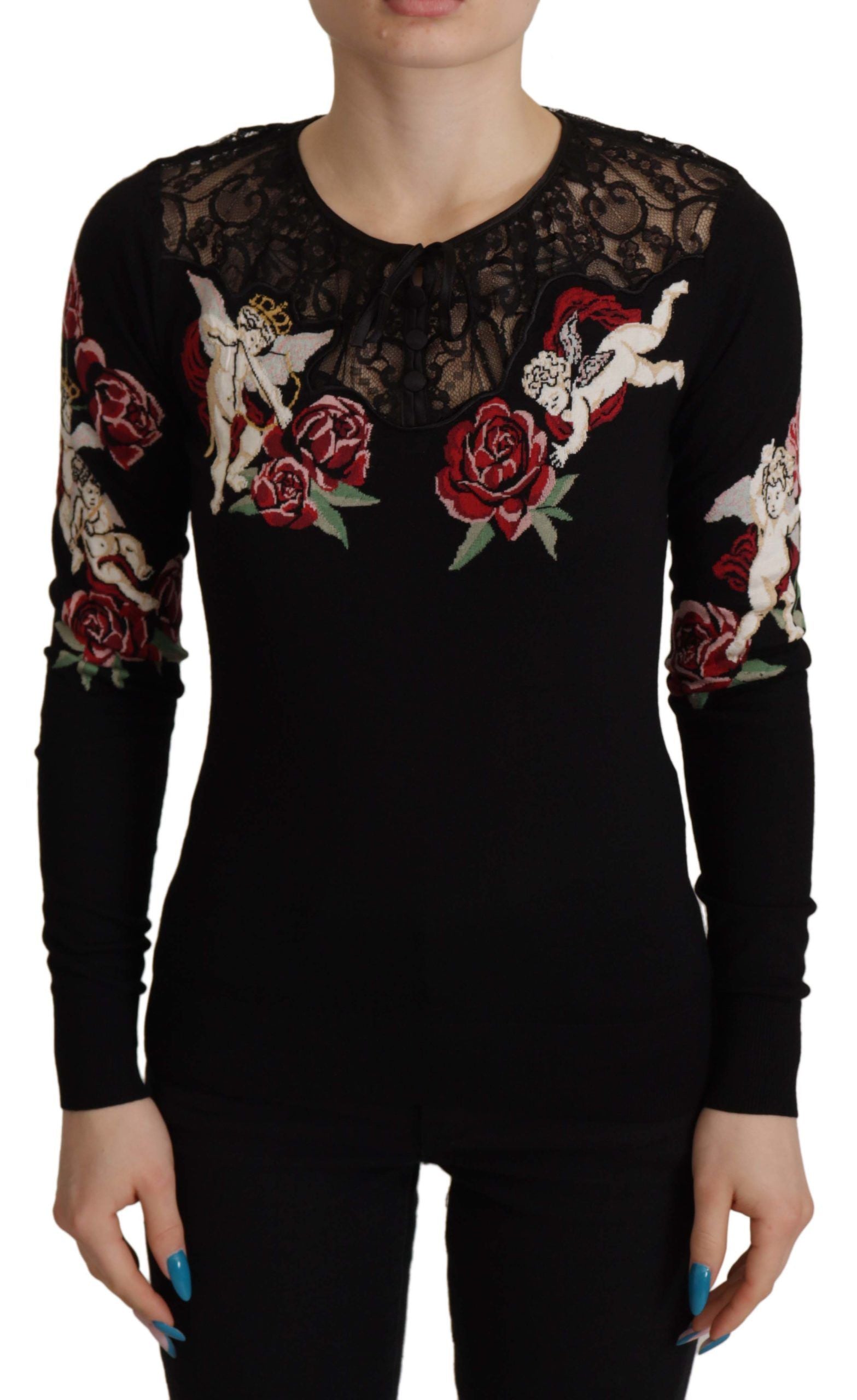 Dolce & Gabbana Black Lace Angel Roses Cardigan Sweater by Dolce & Gabbana