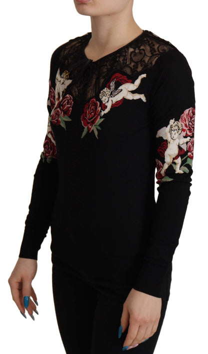 Dolce & Gabbana Black Lace Angel Roses Cardigan Sweater by Dolce & Gabbana
