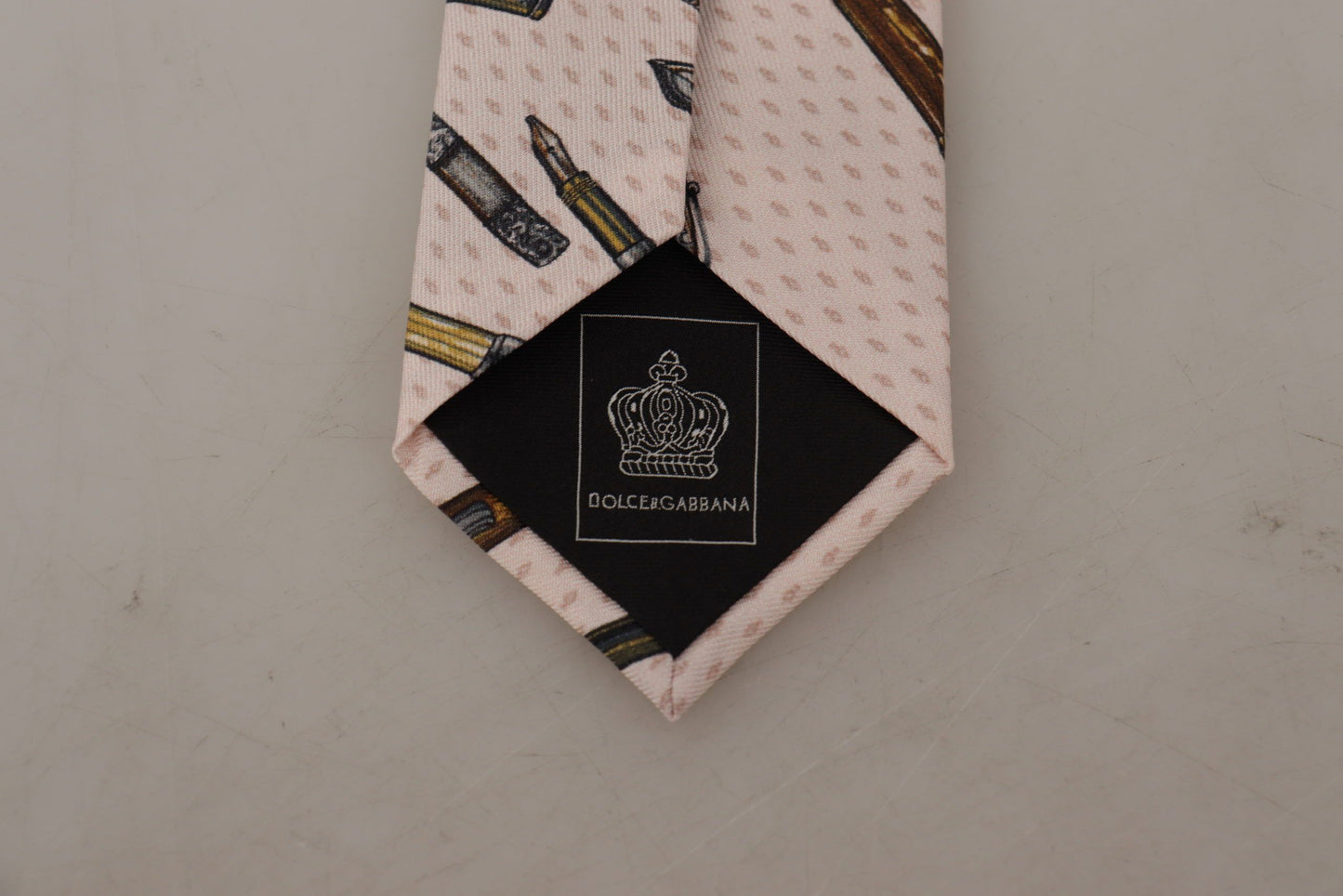 Dolce &amp; Gabbana Pink Pen Dots Print 100% Silk Adjustable Neck Accessory Tie