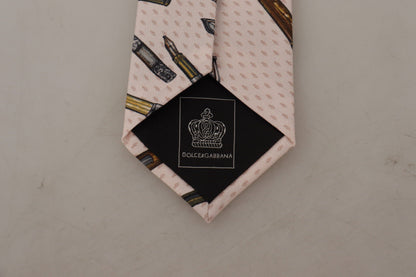 Dolce &amp; Gabbana Pink Pen Dots Print 100% Silk Adjustable Neck Accessory Tie