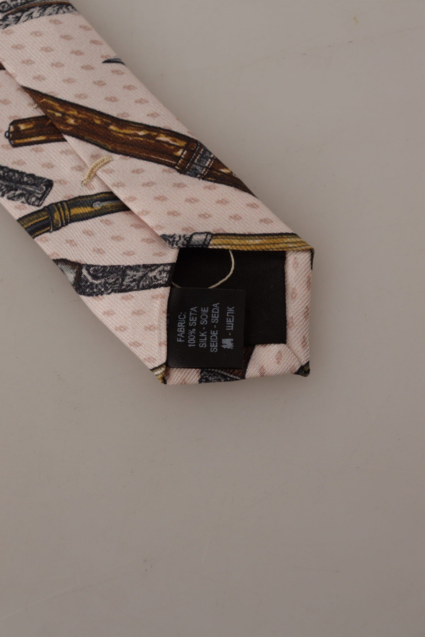 Dolce &amp; Gabbana Pink Pen Dots Print 100% Silk Adjustable Neck Accessory Tie