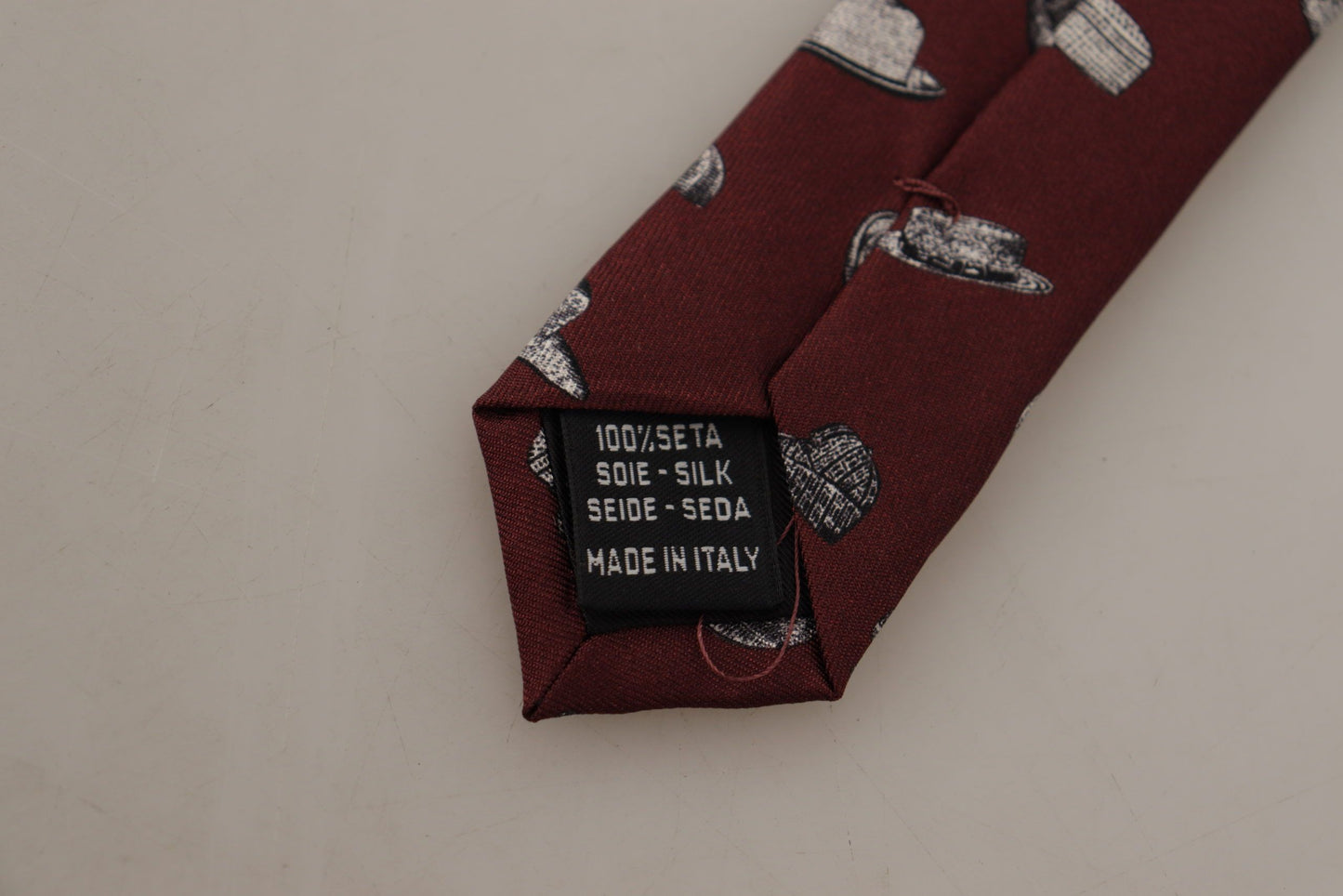 Dolce &amp; Gabbana Maroon Hat Pattern 100% Silk Adjustable Accessory Tie