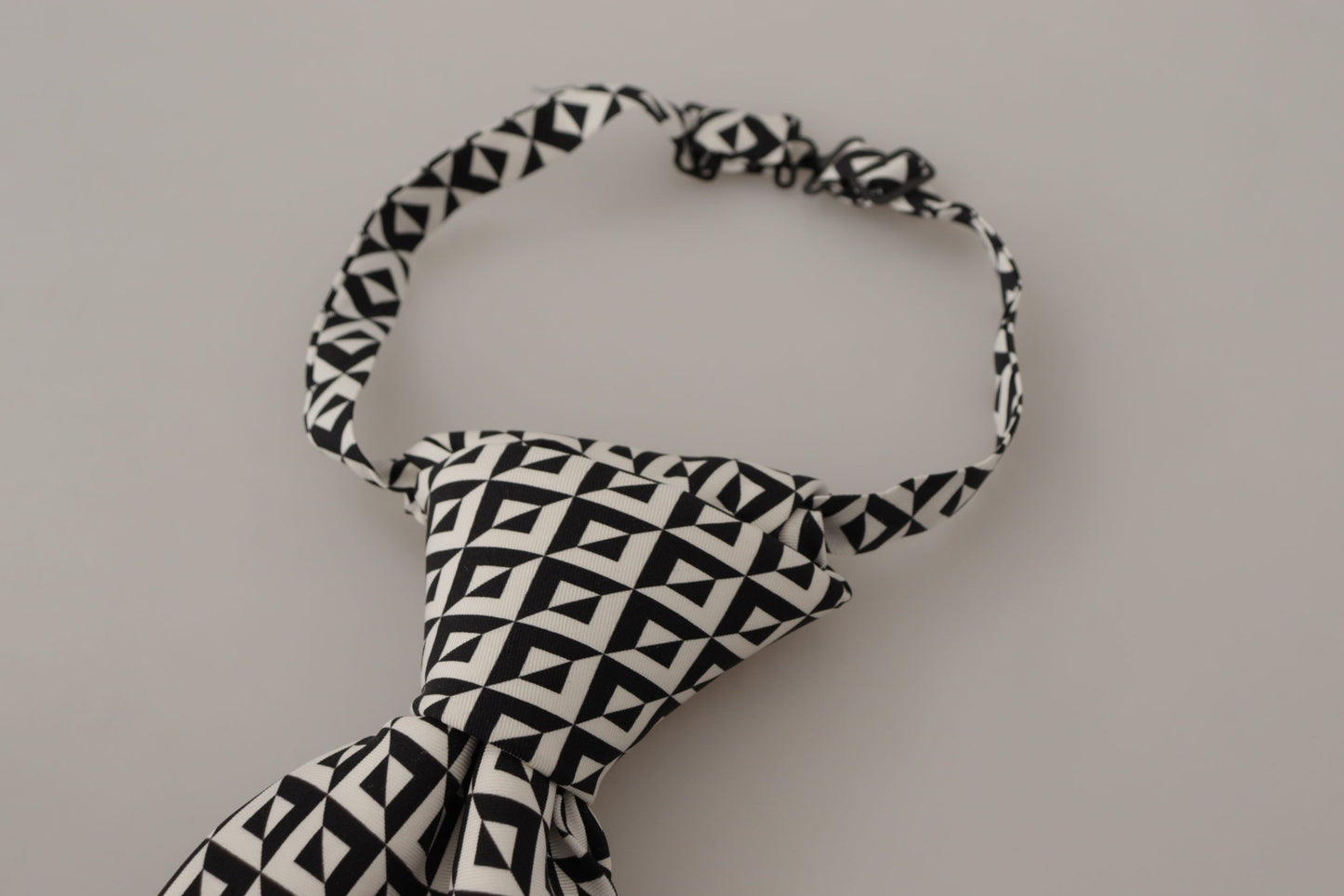 Dolce &amp; Gabbana Black White Geometric 100% Silk Adjustable Accessory Tie