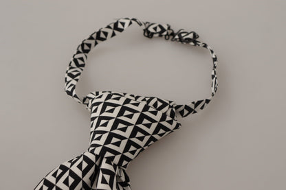 Dolce &amp; Gabbana Black White Geometric 100% Silk Adjustable Accessory Tie