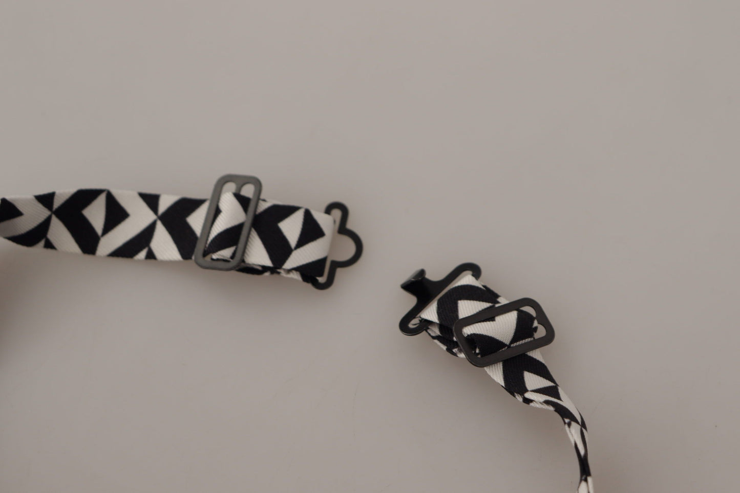 Dolce &amp; Gabbana Black White Geometric 100% Silk Adjustable Accessory Tie
