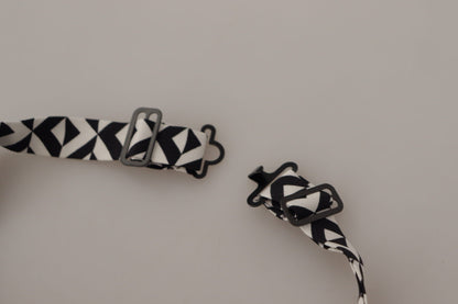 Dolce &amp; Gabbana Black White Geometric 100% Silk Adjustable Accessory Tie
