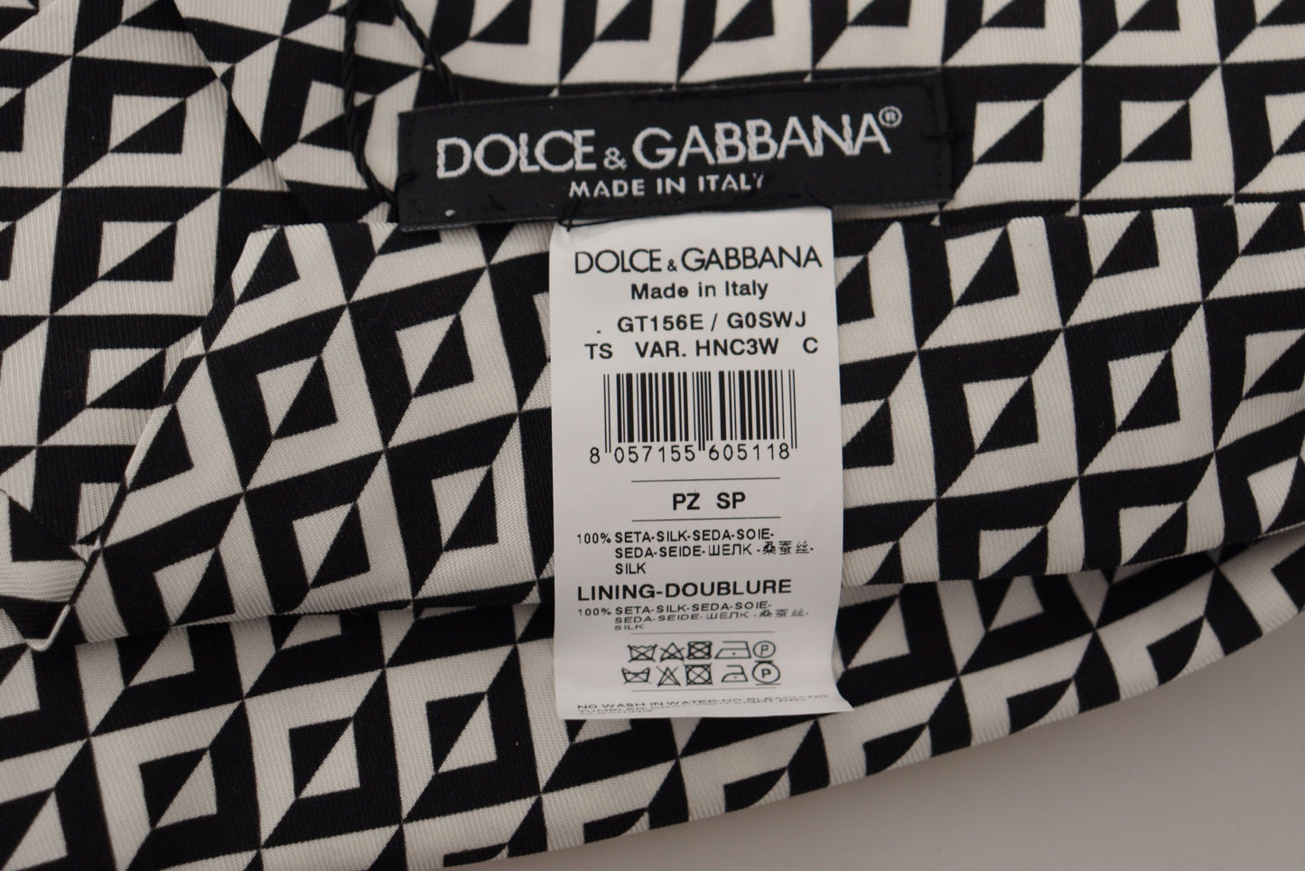 Dolce &amp; Gabbana Black White Geometric 100% Silk Adjustable Accessory Tie