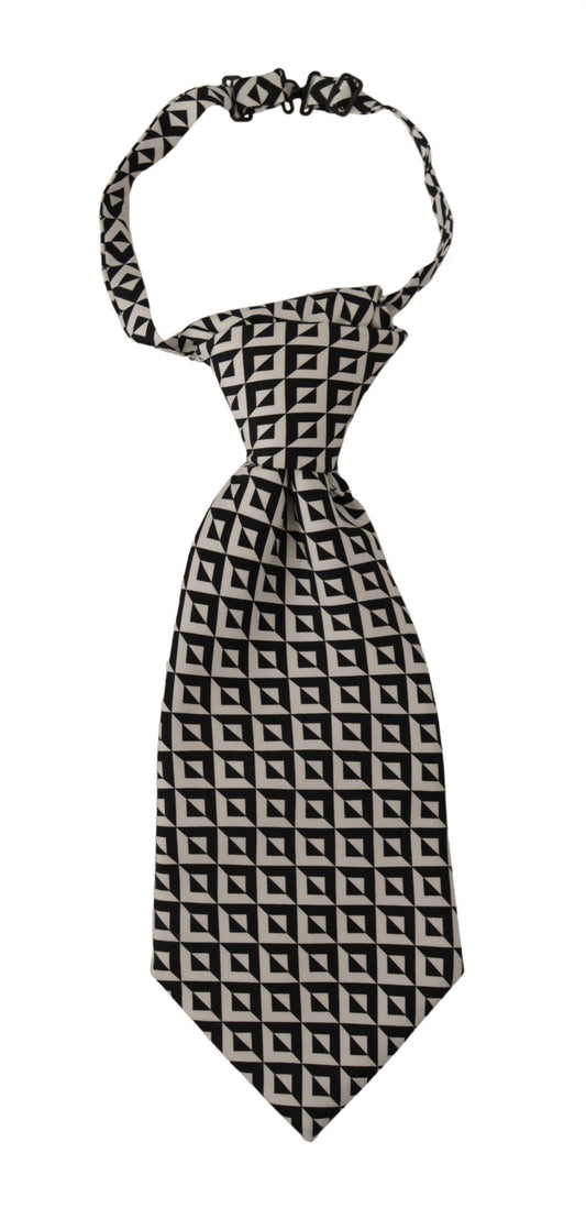 Dolce &amp; Gabbana Black White Geometric 100% Silk Adjustable Accessory Tie