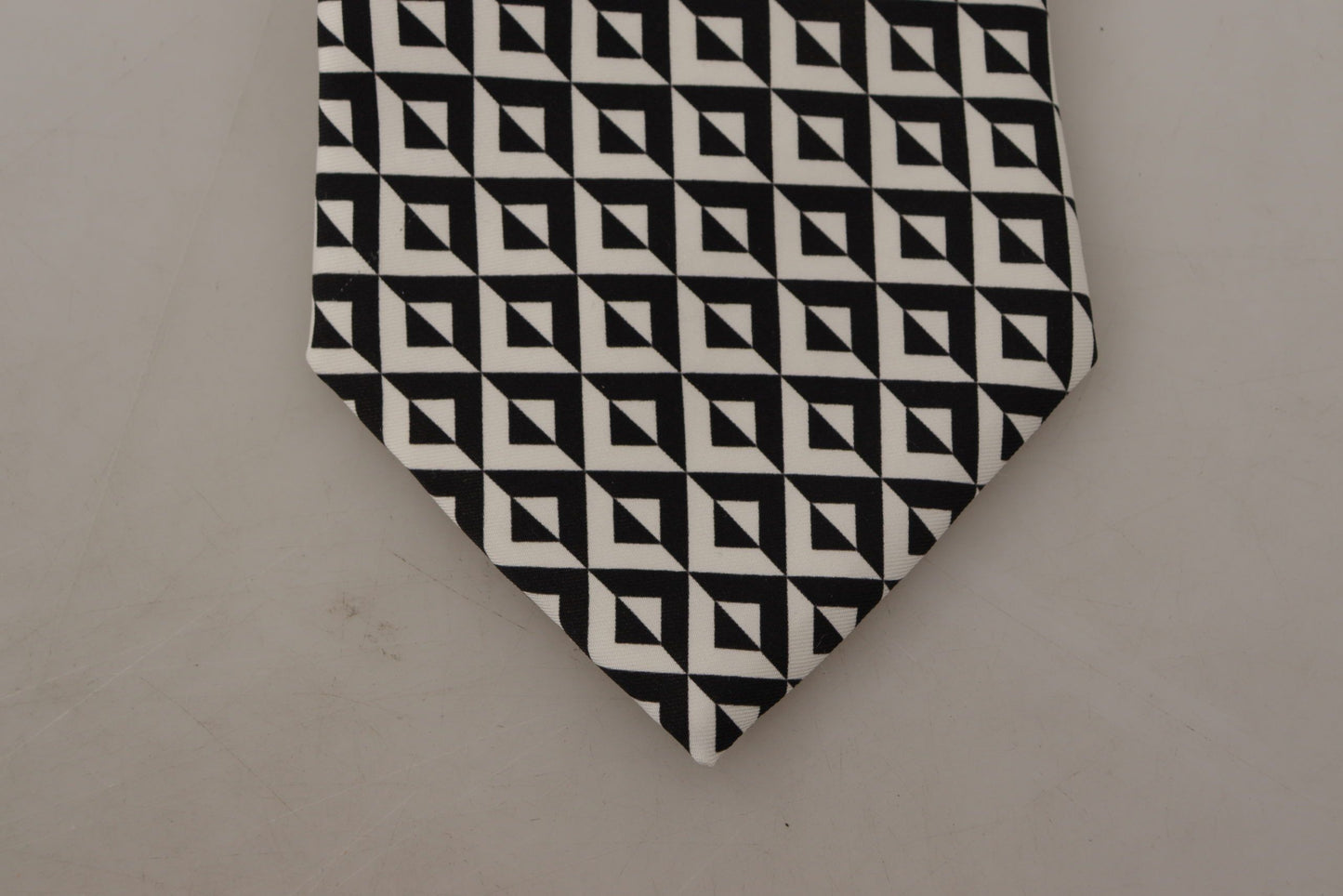 Dolce &amp; Gabbana Black White Geometric 100% Silk Adjustable Accessory Tie