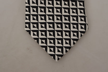 Dolce &amp; Gabbana Black White Geometric 100% Silk Adjustable Accessory Tie