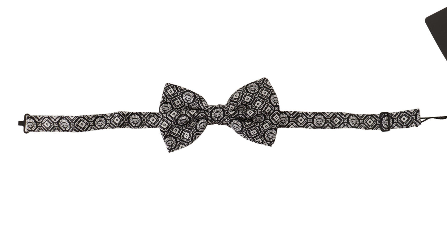 Dolce &amp; Gabbana Black white 100% Silk Adjustable Neck Papillon Tie