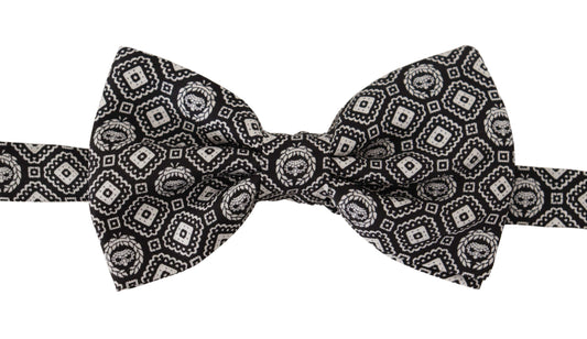 Dolce &amp; Gabbana Black white 100% Silk Adjustable Neck Papillon Tie