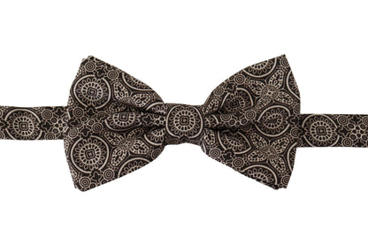 Dolce &amp; Gabbana Black white 100% Silk Adjustable Neck Papillon Tie