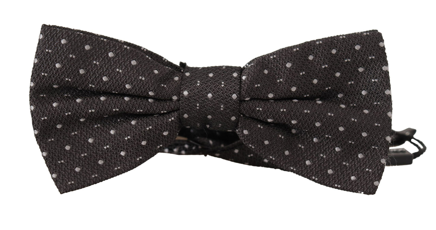 Dolce &amp; Gabbana Gray Polka Dot 100% Silk Neck Papillon Tie